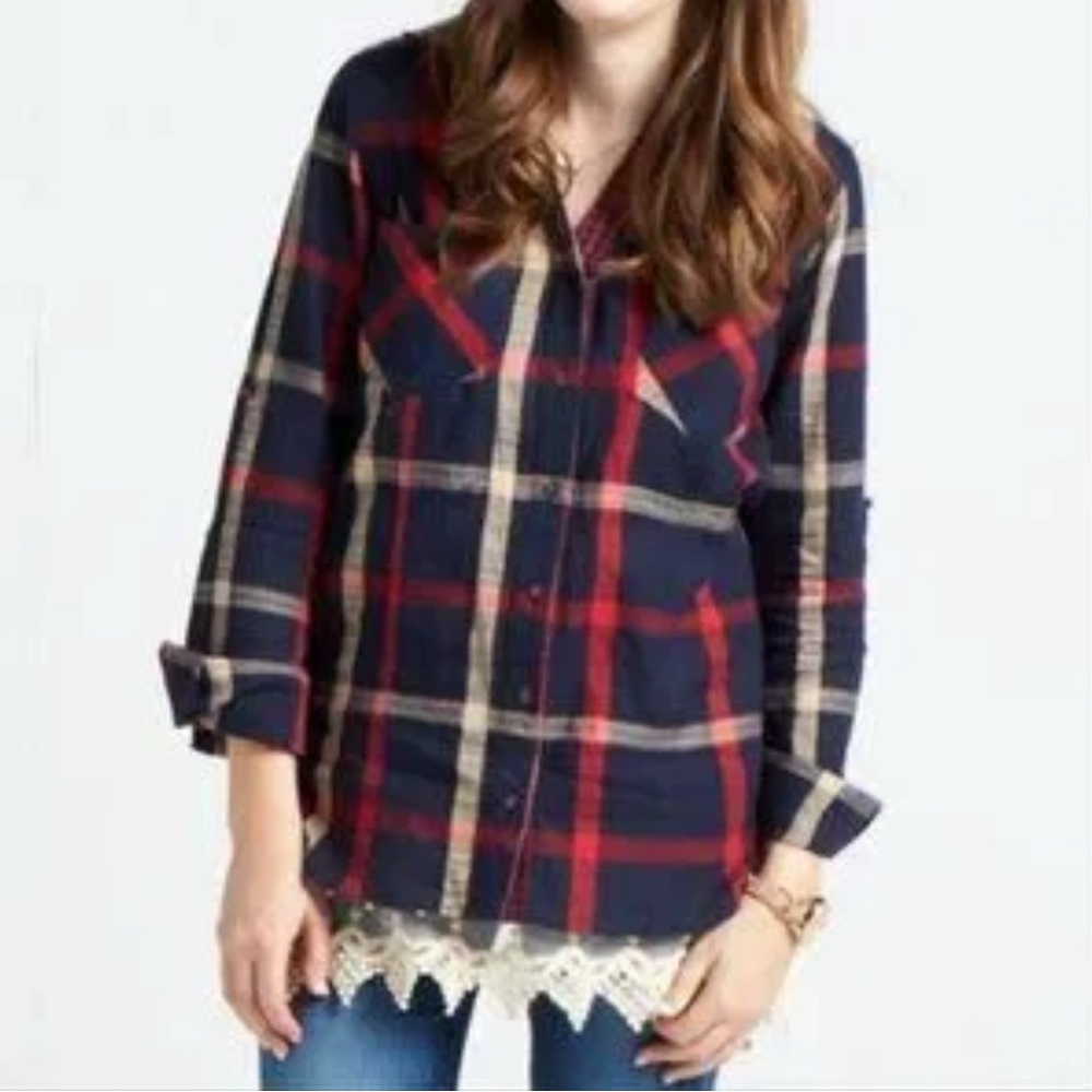 Anthropologie Skies are Blue Plaid Long Sleeve ButtonUp Shirt Women Size Medium